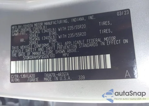 2023 Toyota Highlander Platinum z USA, uszkodzony, nr VIN 5TDKDRAH5PS506100